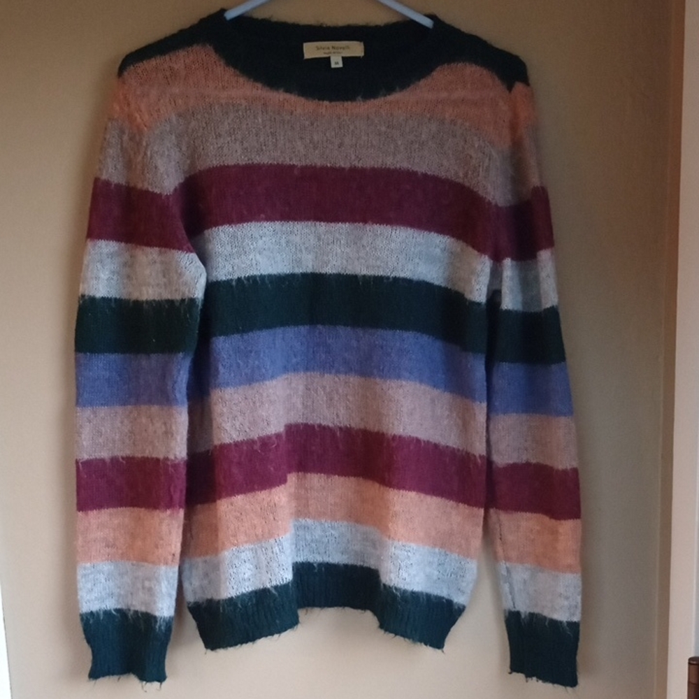 Silvia Novelli Made In Italy Mohar Blend Stripped Crew Neck Sweater Size M